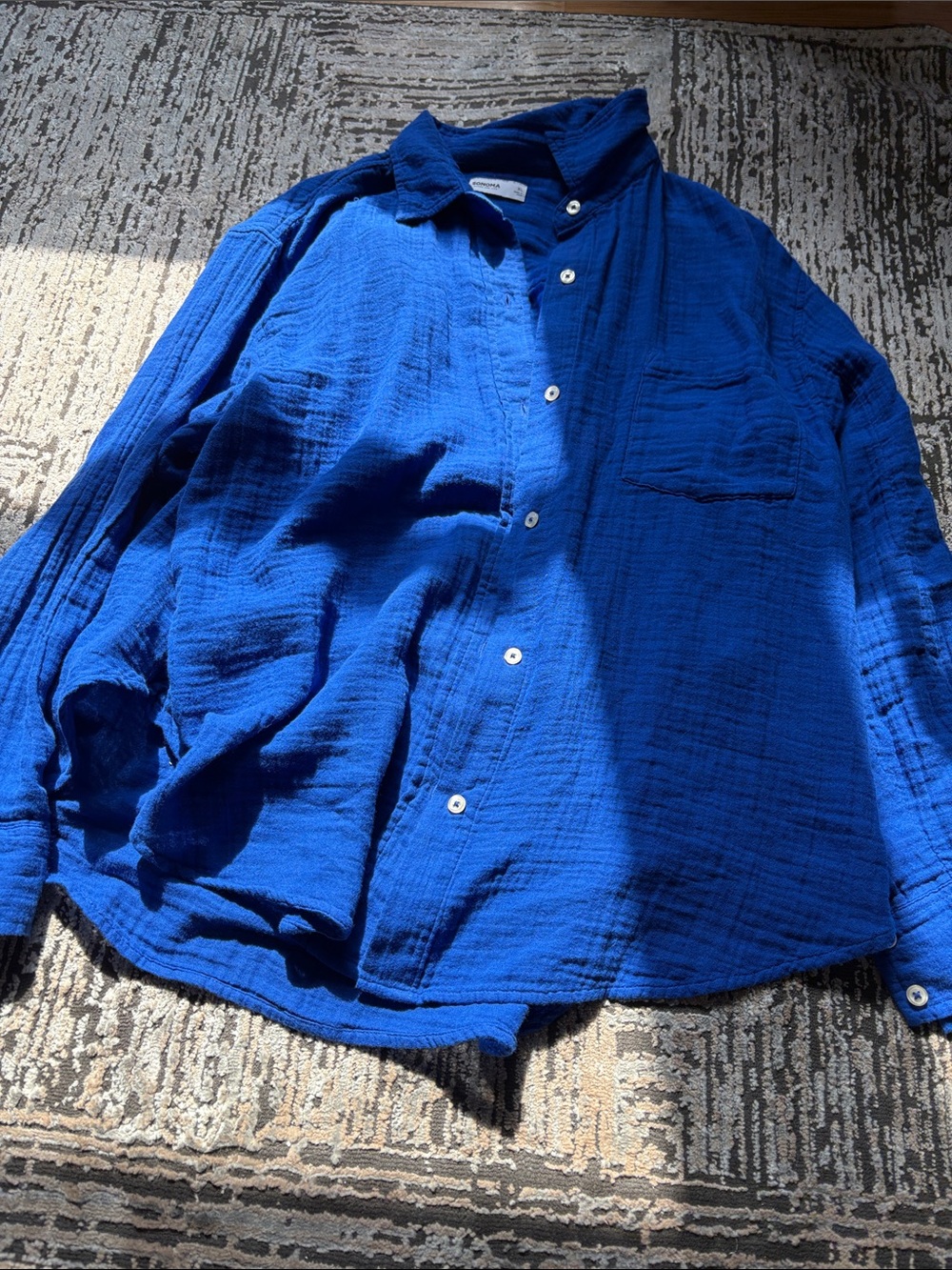 Women’s Blue Button-Up Shirt - Lightweight Textured Cotton